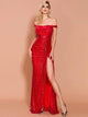 Off Shoulder Sequin Maxi Prom Dress