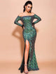 Peacock Green Glitter Party Dress
