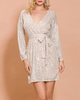 Golden Sequin Long Sleeve Short Warp Dress