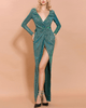 Elegant Long Sleeve Glitter Warp Prom Dress