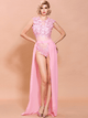 Sexy Pink Flower Embroidered Lace See-Through Dress
