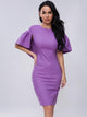 Short Bell-Sleeve Bodycon Midi Purple Dress