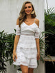 White Lace Half Sleeve Ruffles Casual Dress
