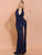 Halter Open-Back Sequin Navy Blue Prom Dress