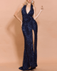 Halter Open-Back Sequin Navy Blue Prom Dress
