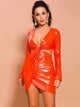 Orange Cutout Leather Sexy Party Dress