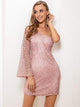 One Shoulder Hollow Lace Pink Glitter Short Dress