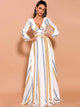 Holiday Chain Print Split Thigh Plunge Neck Ruffle Dress