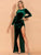 Elegant Dark Green Velvet Long Sleeve High Split Long Dress