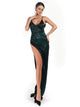 Green Backless Side Slit Sequin Prom Dress
