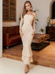 Elegant Nude Lace Sleeve bridesmaid Dress