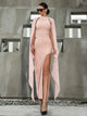 Ruffle Side Slit Elegant Pink Dress