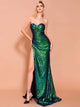 Peacock Green Sequin Prom Dress