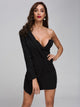 One Shoulder Short Black Tuxedo Dresses