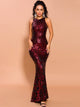 Wine Red Sleeveless Sequin Cocktail Dress