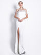 Strapless Feather Elegant White Prom Dress