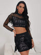 Black Sequin Tassel Cocktail Dress Two Pieces