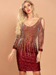 Flamingo Red Sequin Short Bodycon Cocktail Dress