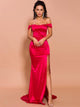 Off Shoulder Red Satin Prom Dress
