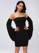 Off Shoulder Bell Sleeves Mini Black Dress
