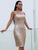 Gold Sequin Square Neck Knee Length Pary Dress Women Dresses MISS ORD 