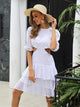 White Hollow Waist Cut Out A-Line Casual Dress