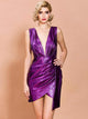 Shining Deep V-Neck Sexy Violet Sleeveless Wrap Party Dress