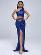 One Sleeve Cutout Blue Party Dress