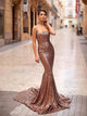 Gold Sequin Square Neck Formal Dresses